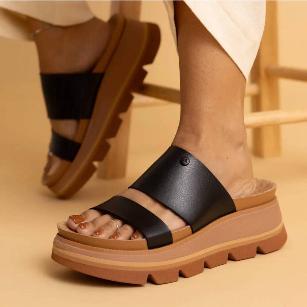 NEW REEF women's vista luxe siaa platform sandals in black/tan - Picture 2 of 4